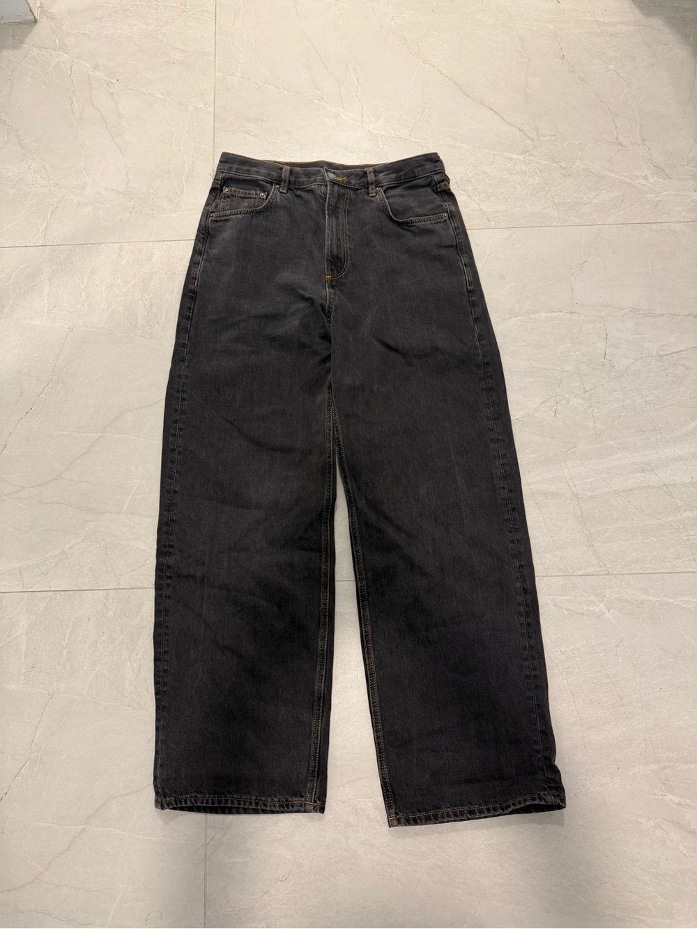 Zara Men's Black Relaxed Wide-Leg Jeans